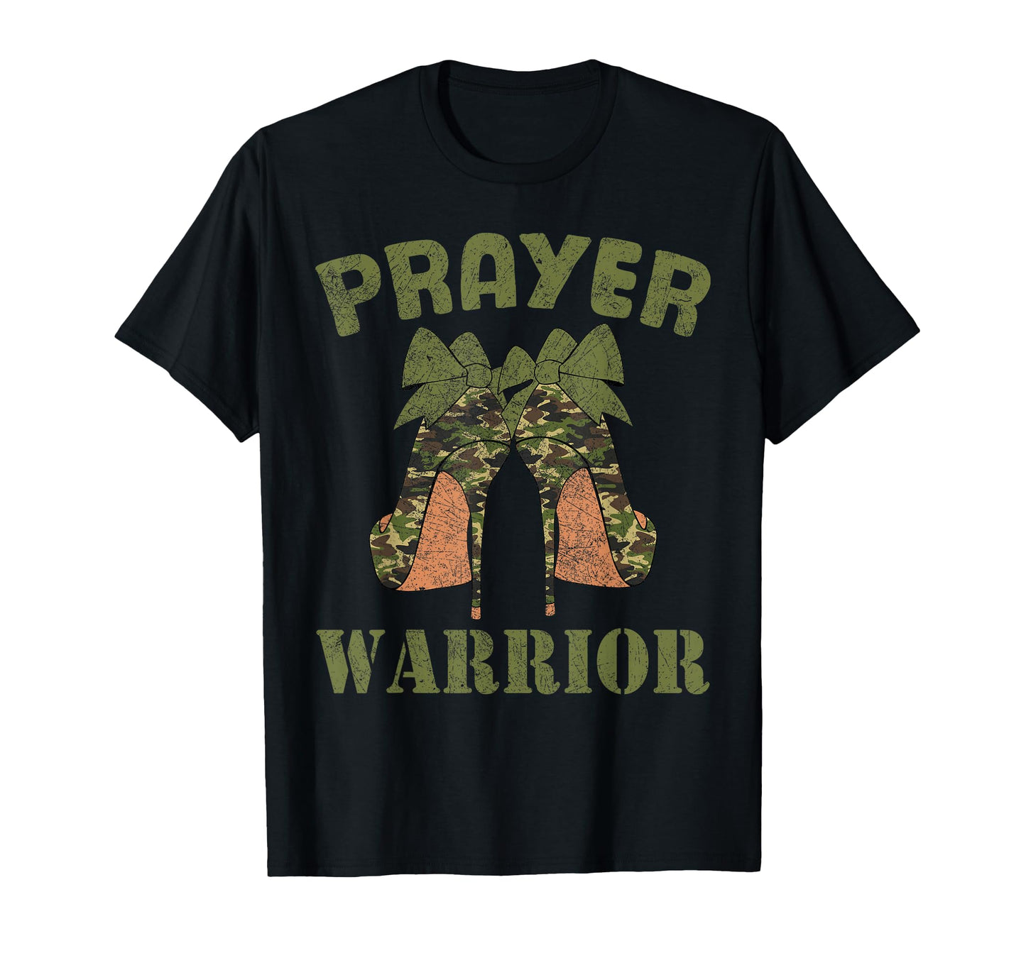 Camo Heels Prayer Warrior God Jesus Christian Faith Women T-Shirt