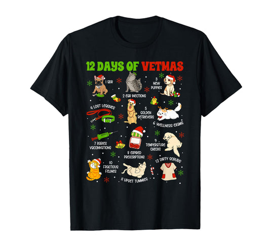 12 Days of Vetmas, Funny Vet Christmas, Veterinary Medicine T-Shirt