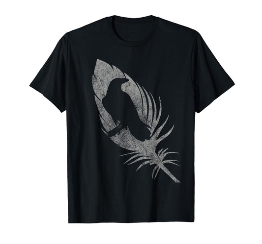 Raven silhouette beautiful crow feather distressed gothic T-Shirt
