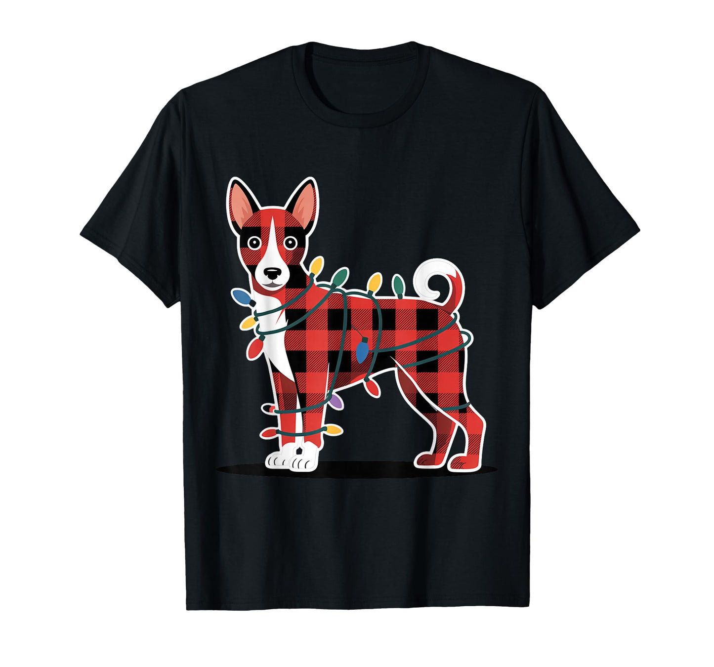 Plaid Basenji Christmas Lights Outfit Cute Holiday Family T-Shirt