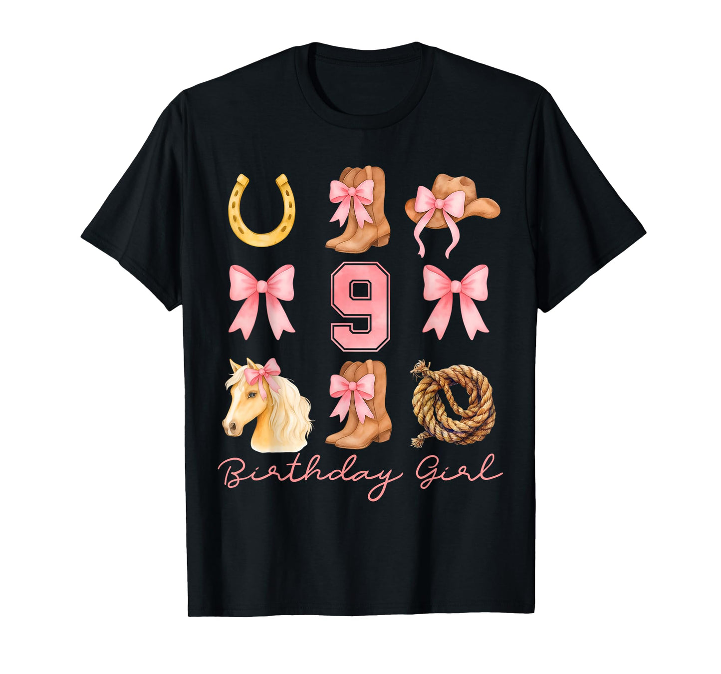 Coquette Bow 9th Birthday Girl Cowgirl 9 Year Old Western T-Shirt