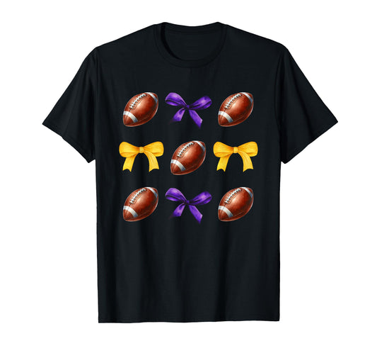 Footballs & Purple & Gold Bows Girls Fall Football Season T-Shirt
