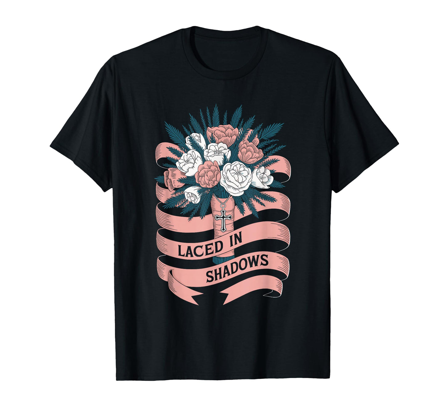 Gothic Dark Feminine Laced in Shadows Bow Lace Heart T-Shirt