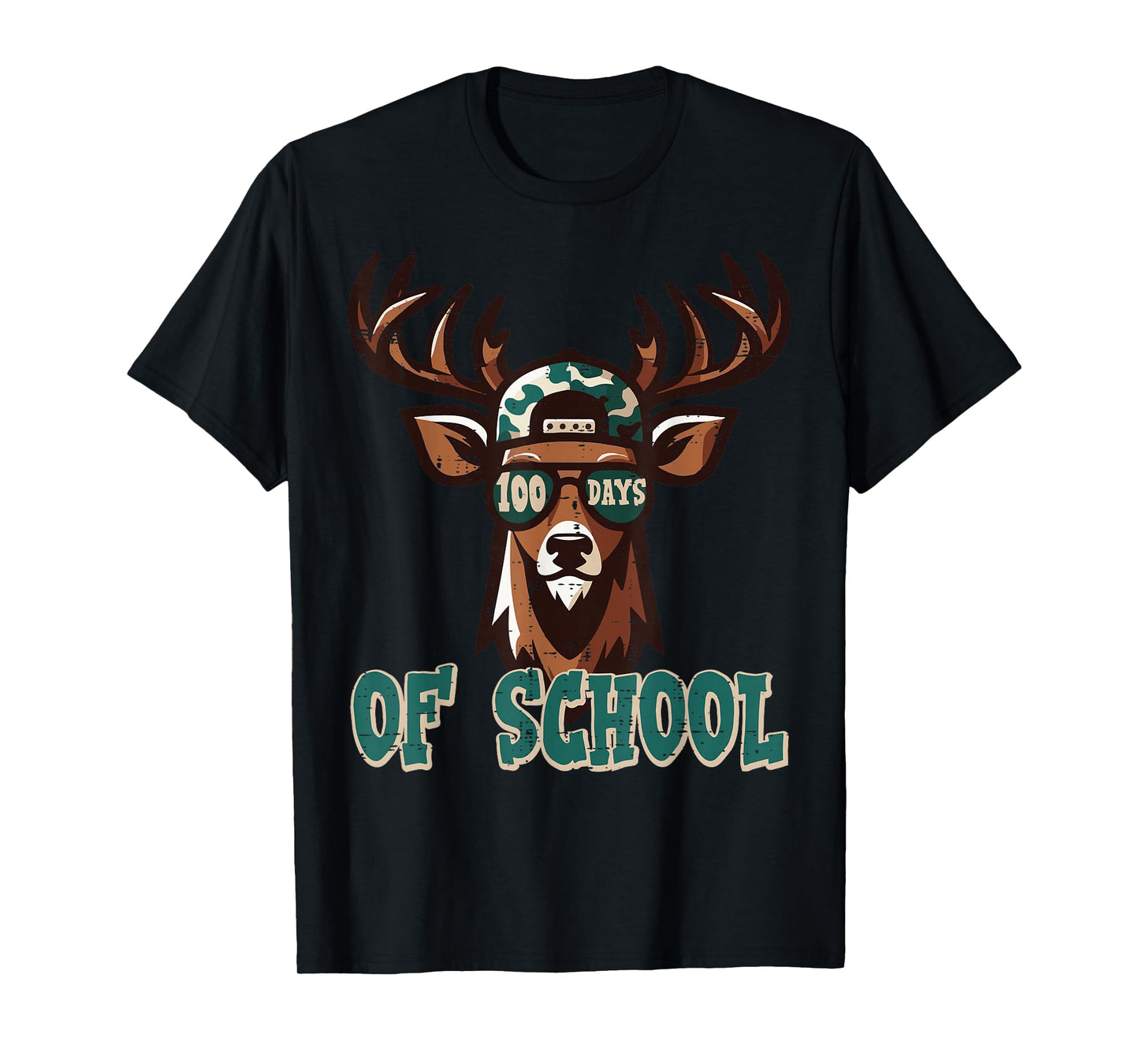 100 Days of School Deer Camo 100th Day Hunting Boys Kids Men T-Shirt