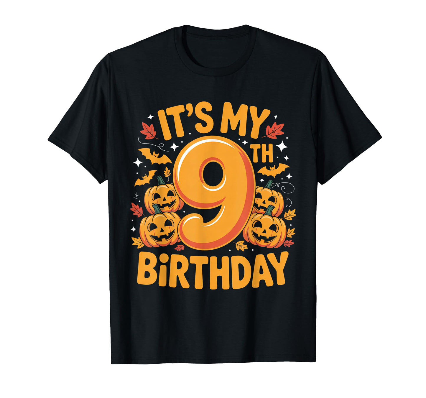 It’s My 9th Birthday Outfit with Halloween Pumpkins and Bats T-Shirt