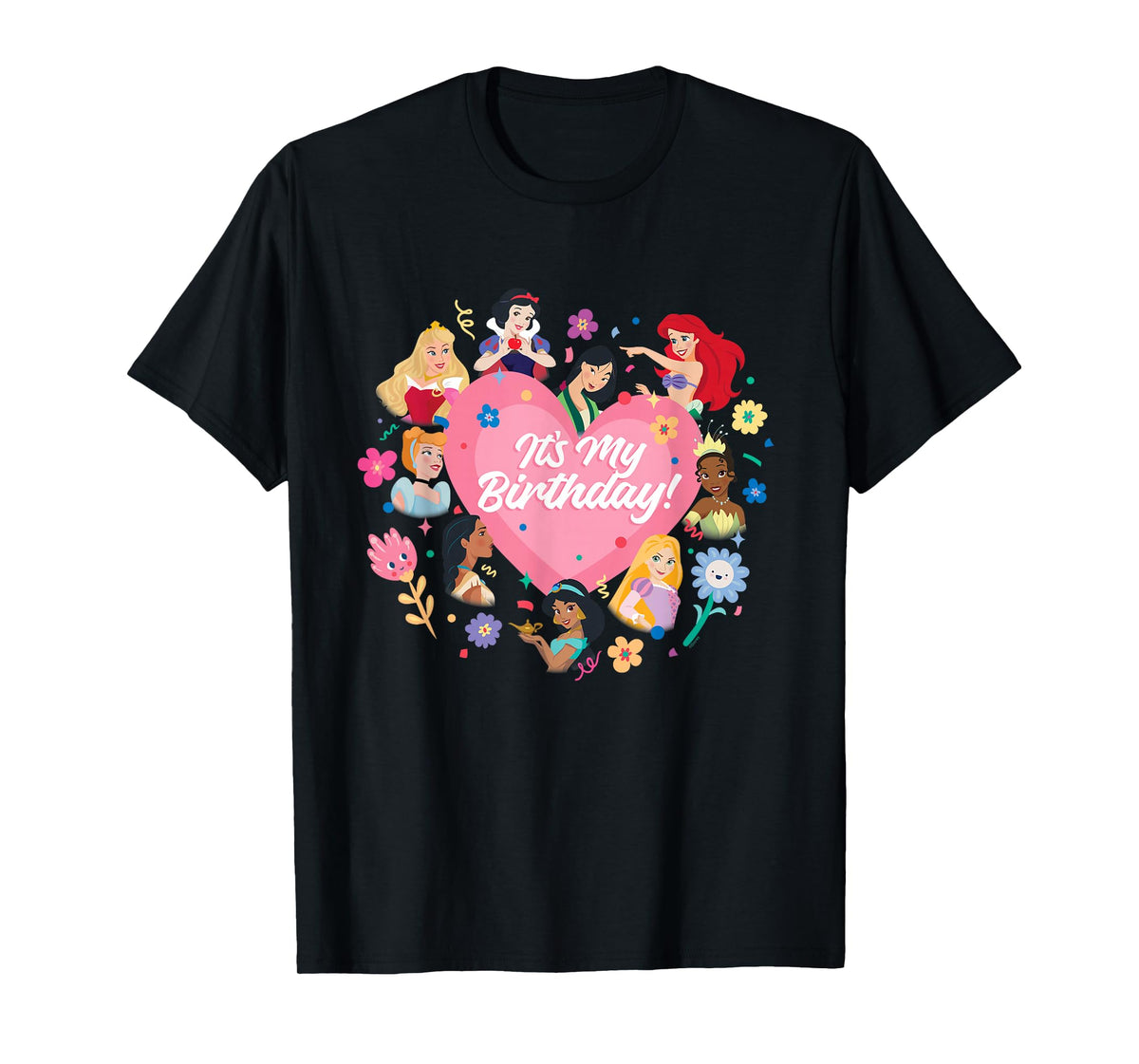 Disney Princess Pink Heart and Flowers It's My Birthday T-Shirt