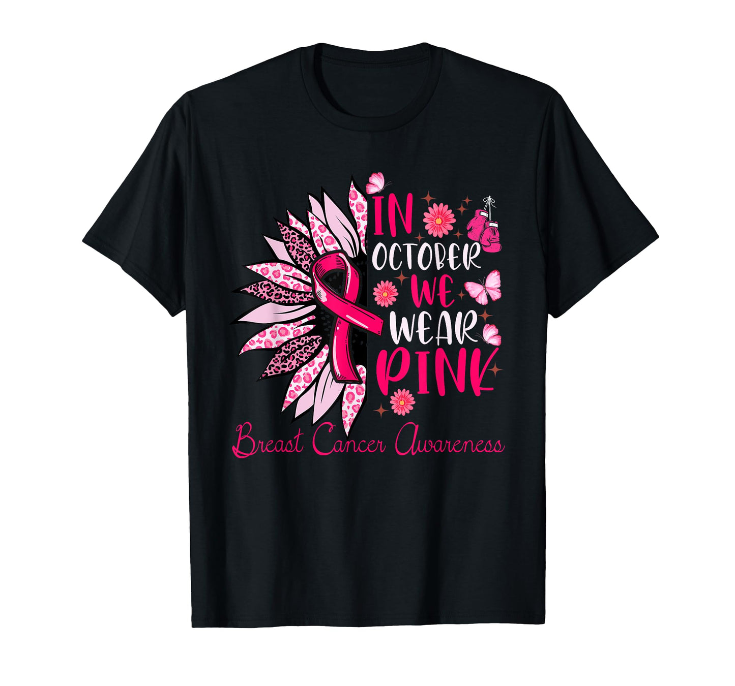 Sunflower Pink Breast Cancer Awareness Women Girls Warrior T-Shirt