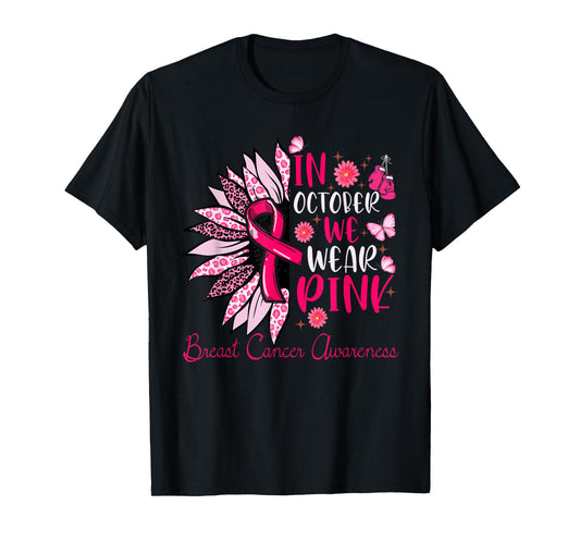 Sunflower Pink Breast Cancer Awareness Women Girls Warrior T-Shirt