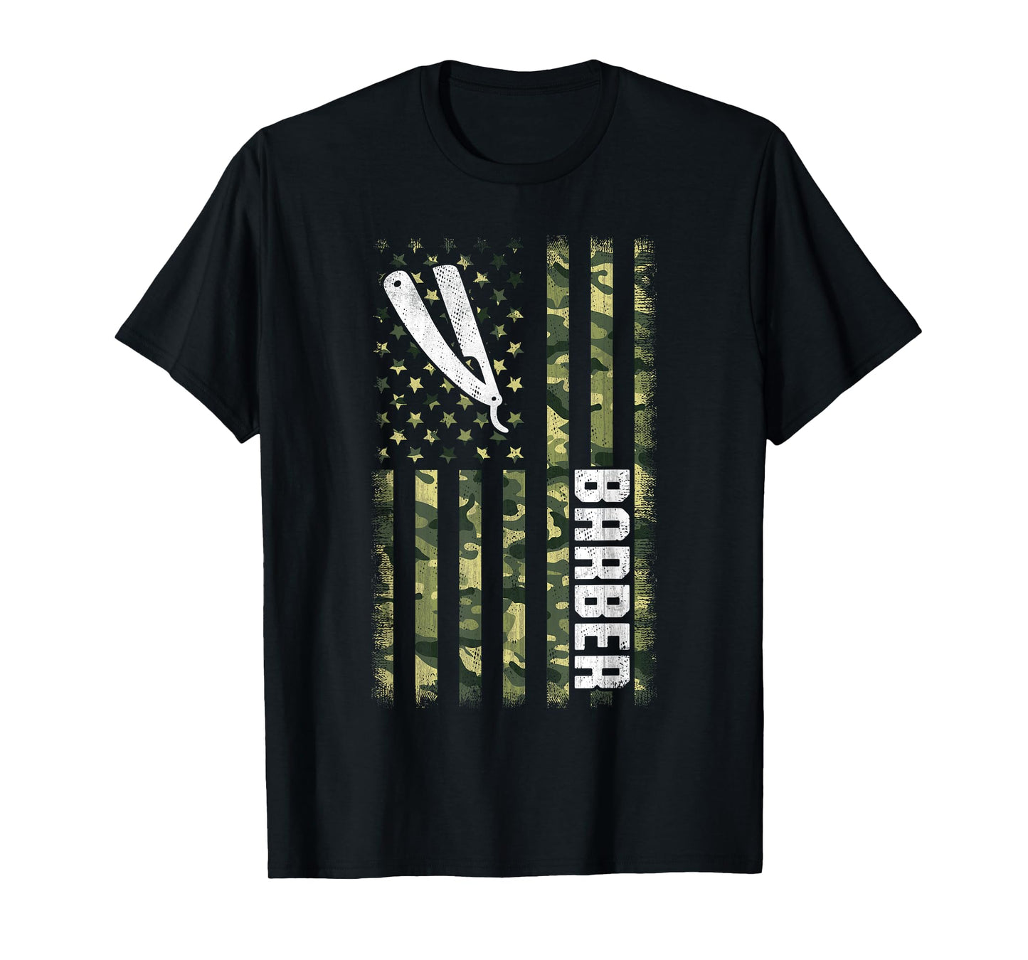 Camo American Flag USA Camouflage Patriotic Barber Women Men T-Shirt