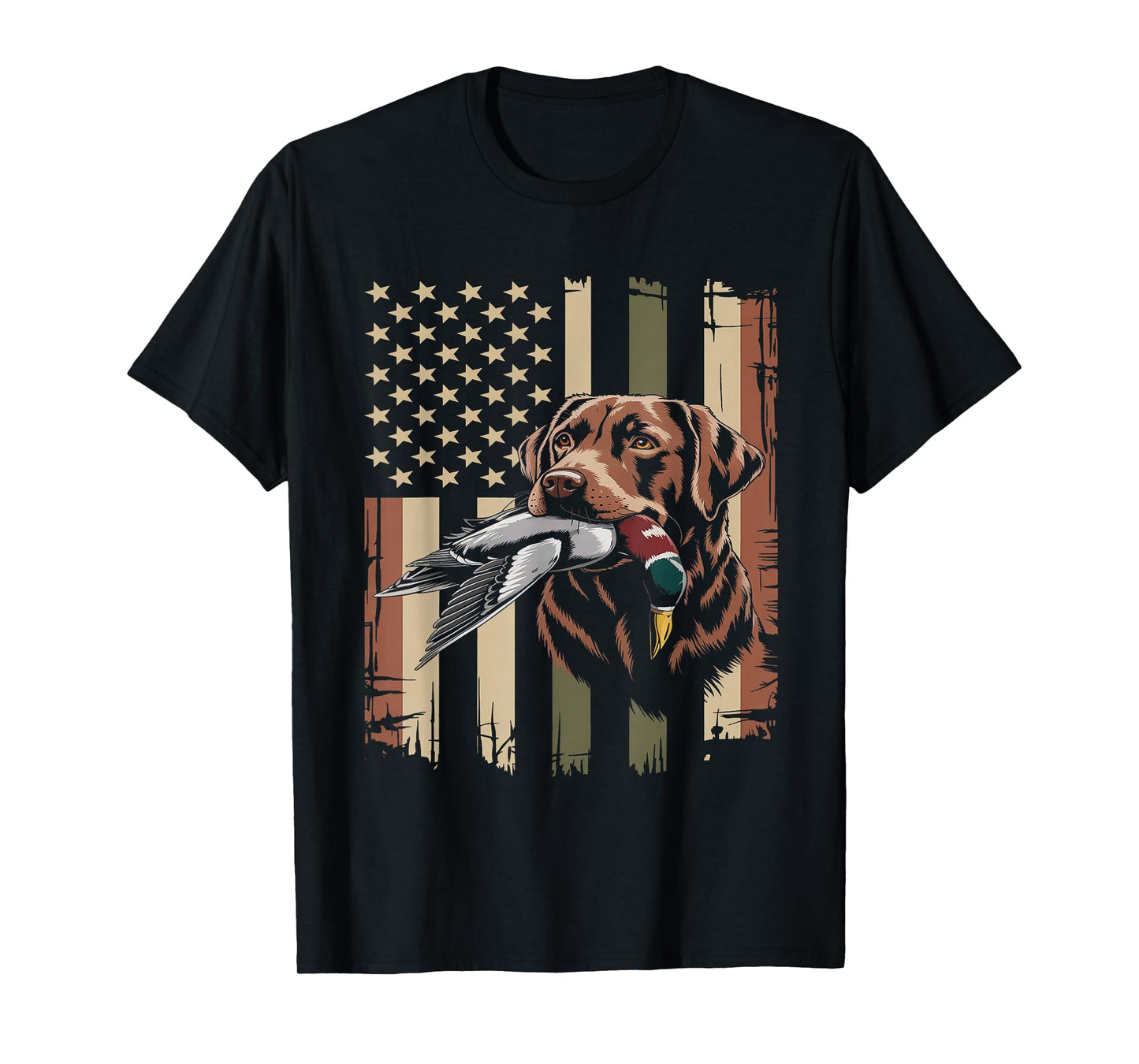 Duck Hunting Labrador American USA Flag Mallard Duck Hunter T-Shirt