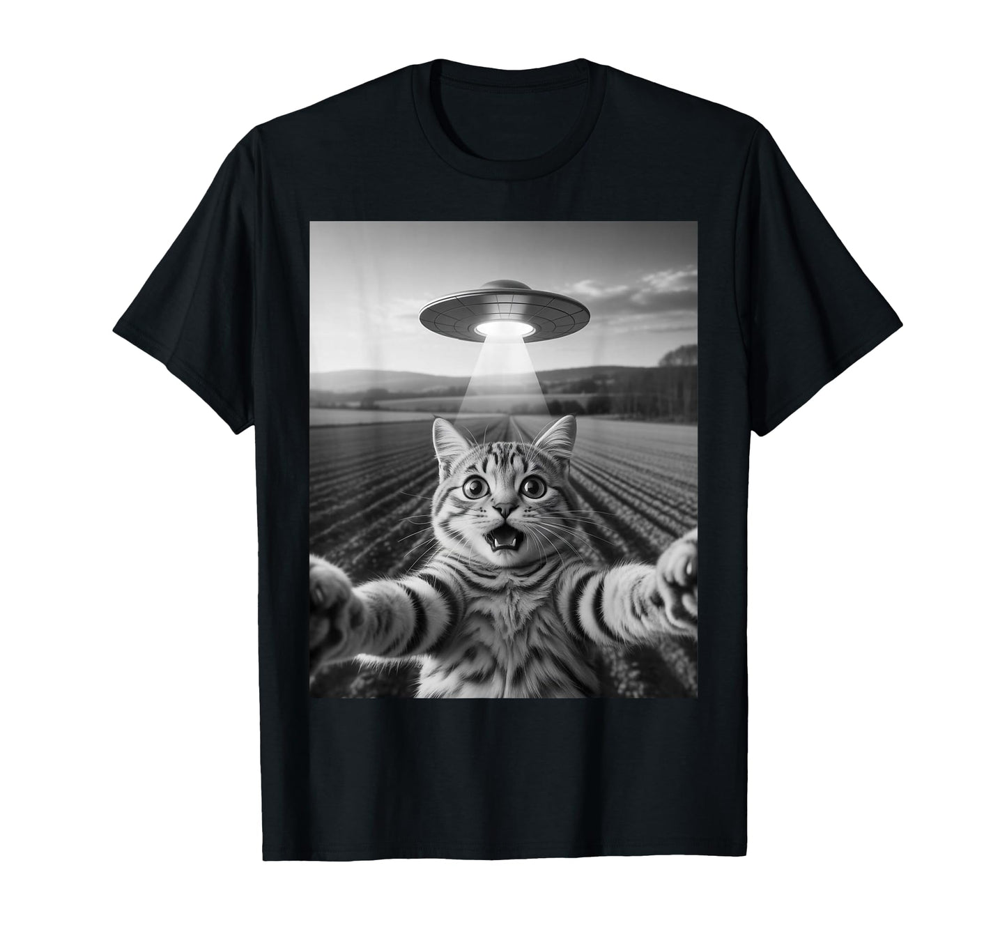 Cat Selfie with UFO Funny Cat for Men Women Kids T-Shirt