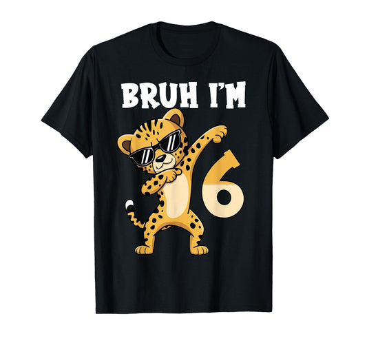 Bruh I'm 6 Years Old Dabbing Cheetah 6th Birthday Boy Kids T-Shirt