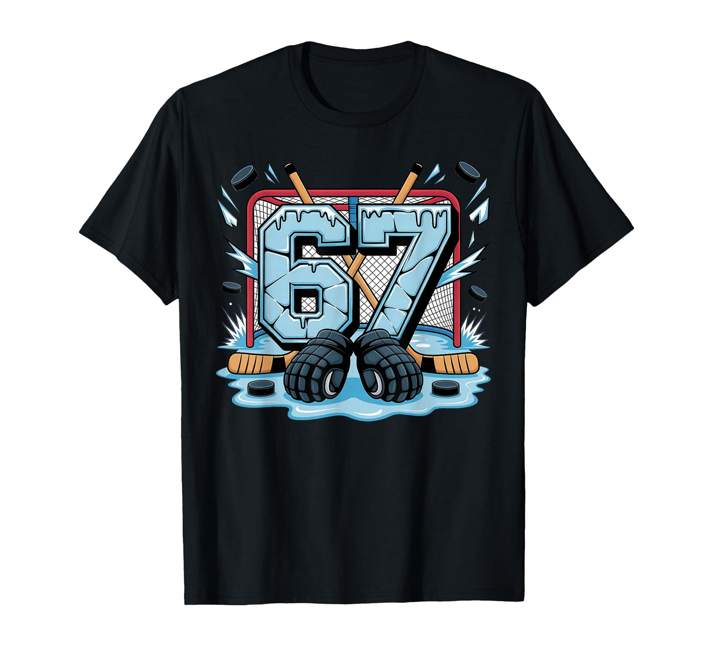 Hockey 67 Drip Ice Rink Gloves Meme Six Seven Sports Boys T-Shirt