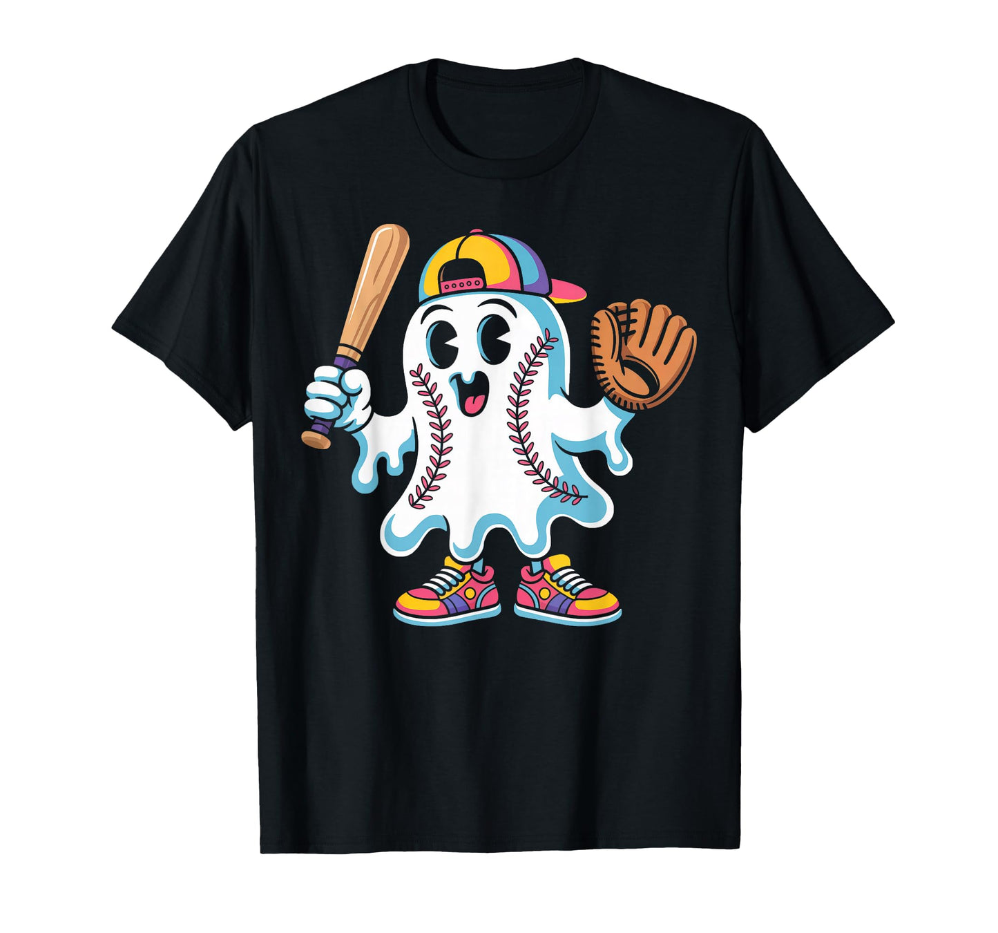 Ice Cream Drip Ghost Baseball Spots Baseball Drip Halloween T-Shirt