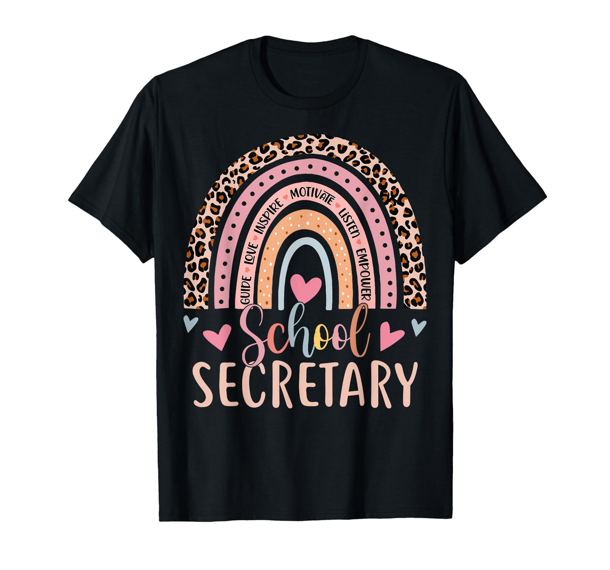 Funny School Secretary Rainbow Leopard Print Front Office T-Shirt