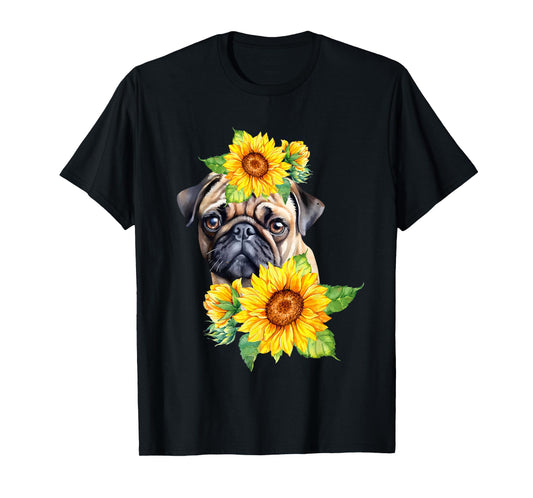 Pug Sunflower Dog Mom Dad T-Shirt