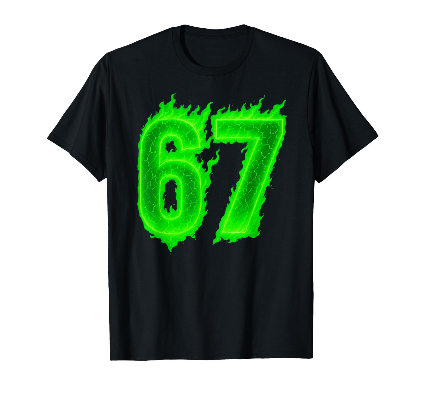 67 Six Seven Green Flame Colorful Cool Funny 6 7 Meme T-Shirt