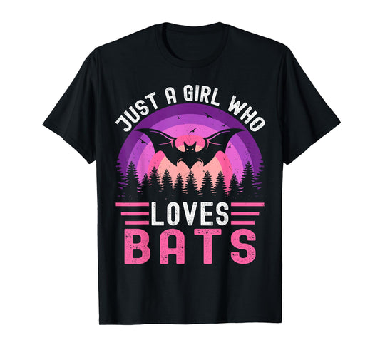 Vintage Bat Just a Girl Who Loves Bats Funny Bat Halloween T-Shirt