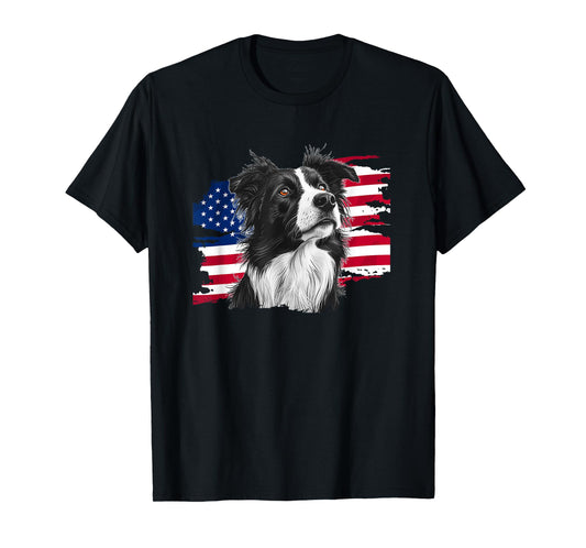 USA Flag 4th of July Border Collie Lover T-Shirt