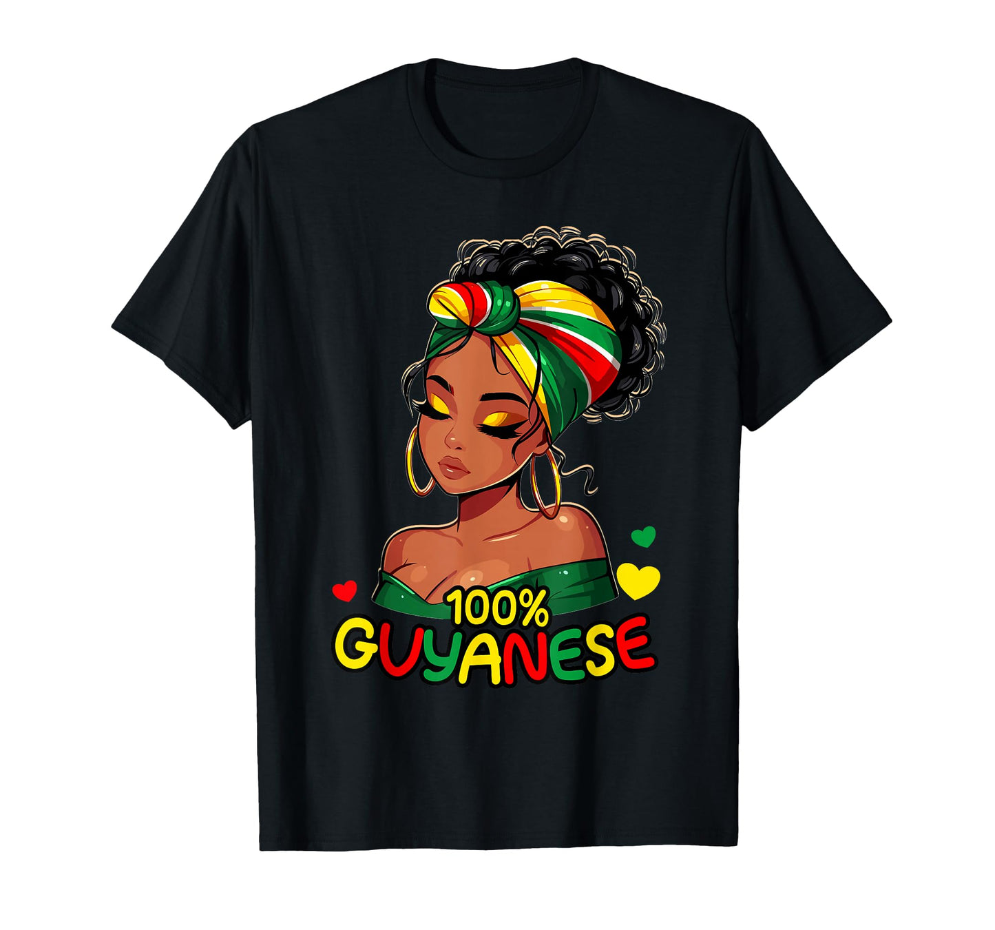 100% Guyanese Messy Bun Girl, Guyana Flag Colors Women's T-Shirt