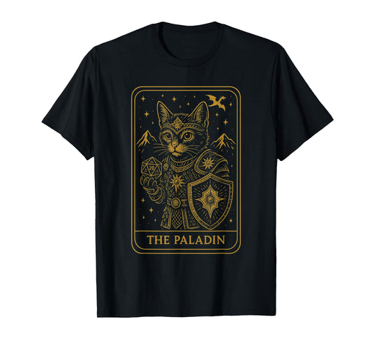 RPG Gamer Paladin D20 Dice Nerdy Geek Cat Men Women Kids T-Shirt