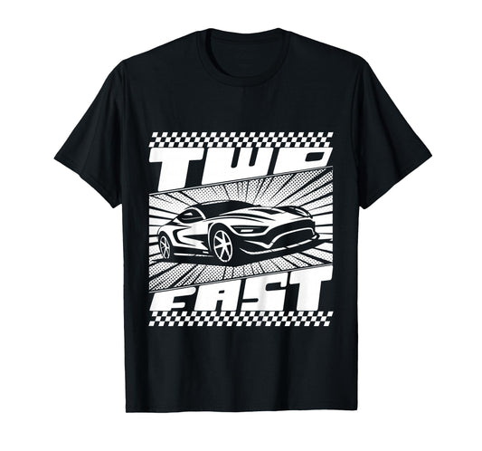 Kids Two 2 Year Old 2nd Birthday Two Fast Racecar Boys Girls T-Shirt