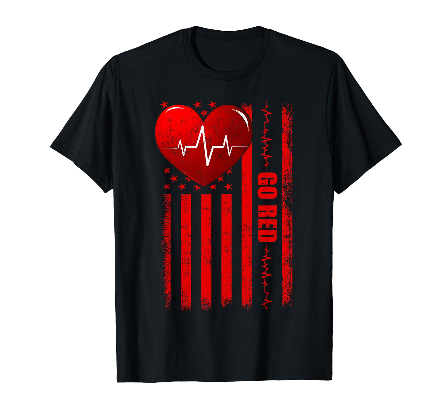 Go Red USA Flag American Heart Disease Awareness Men Women T-Shirt
