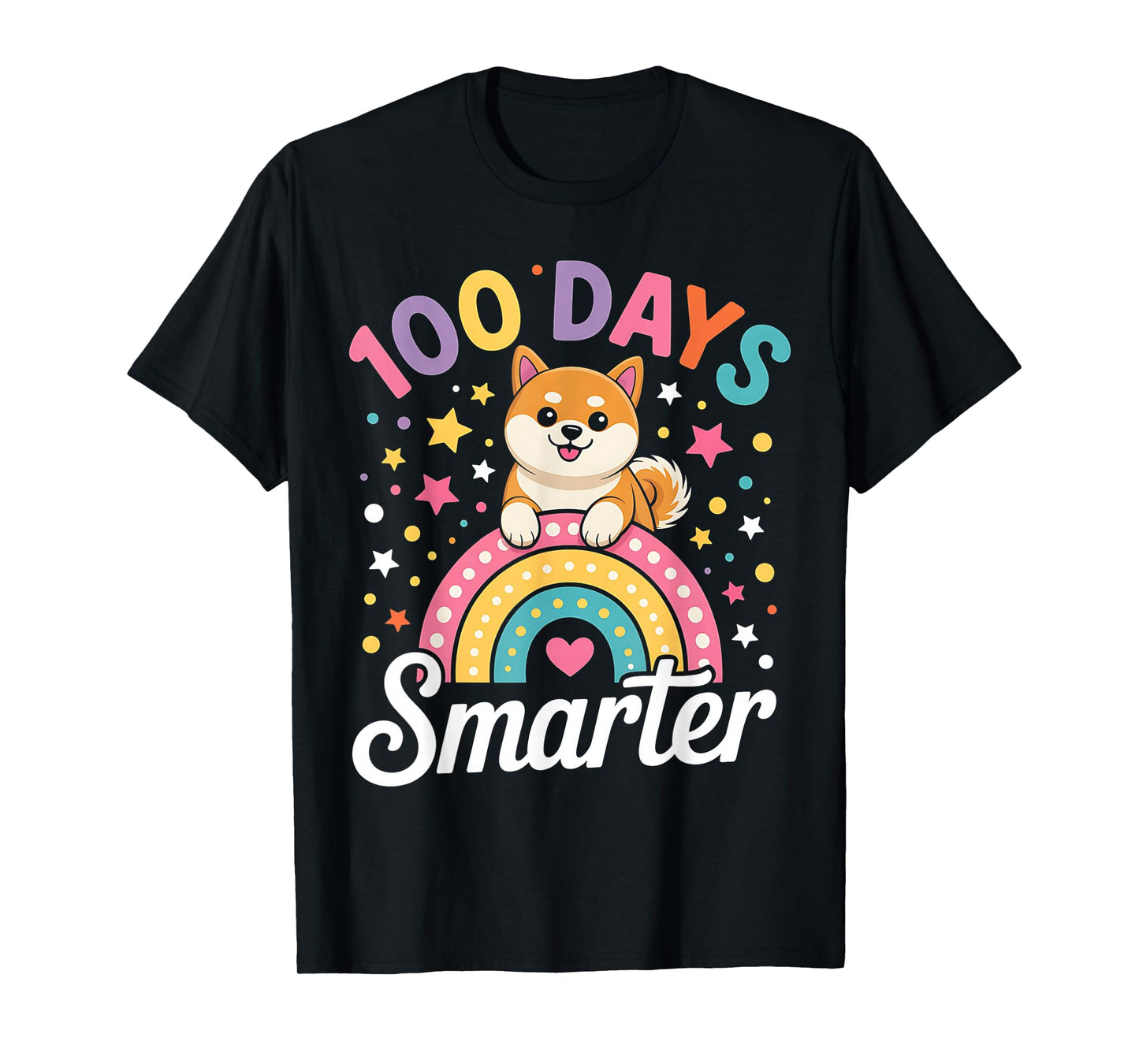 100 Days Smarter Shiba Inu Dog Rainbow 100th Day of School T-Shirt