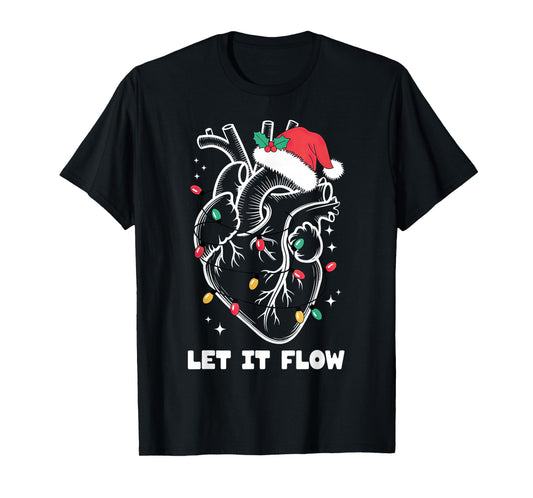 Let It Flow Anatomy Heart Santa Xmas T-Shirt