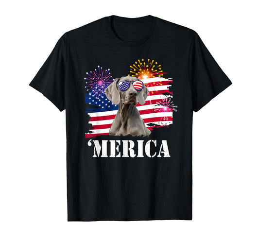USA Flag 4th of July Merican Weimaraner Lover T-Shirt for Women Kids Men