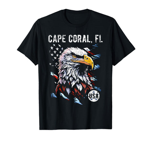 Cape Coral Florida Patriotic Eagle USA Flag Vintage Design T-Shirt