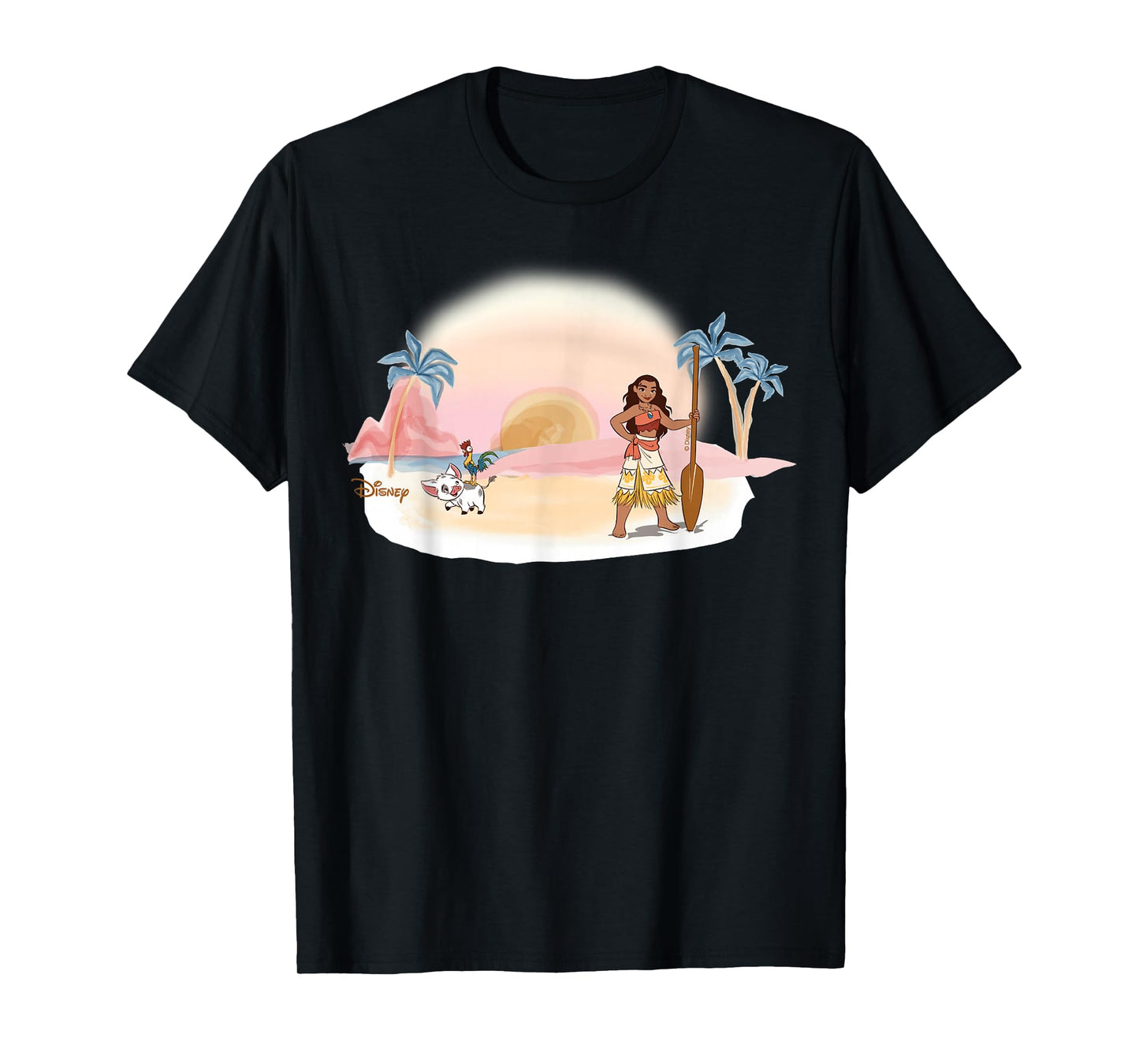 Disney Moana 2 Wayfinder Beach Sunset Watercolor Pastel T-Shirt