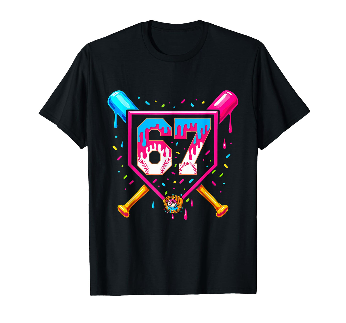 Baseball Ice Cream Drip Number 67 Player 67th Birthday 67 T-Shirt