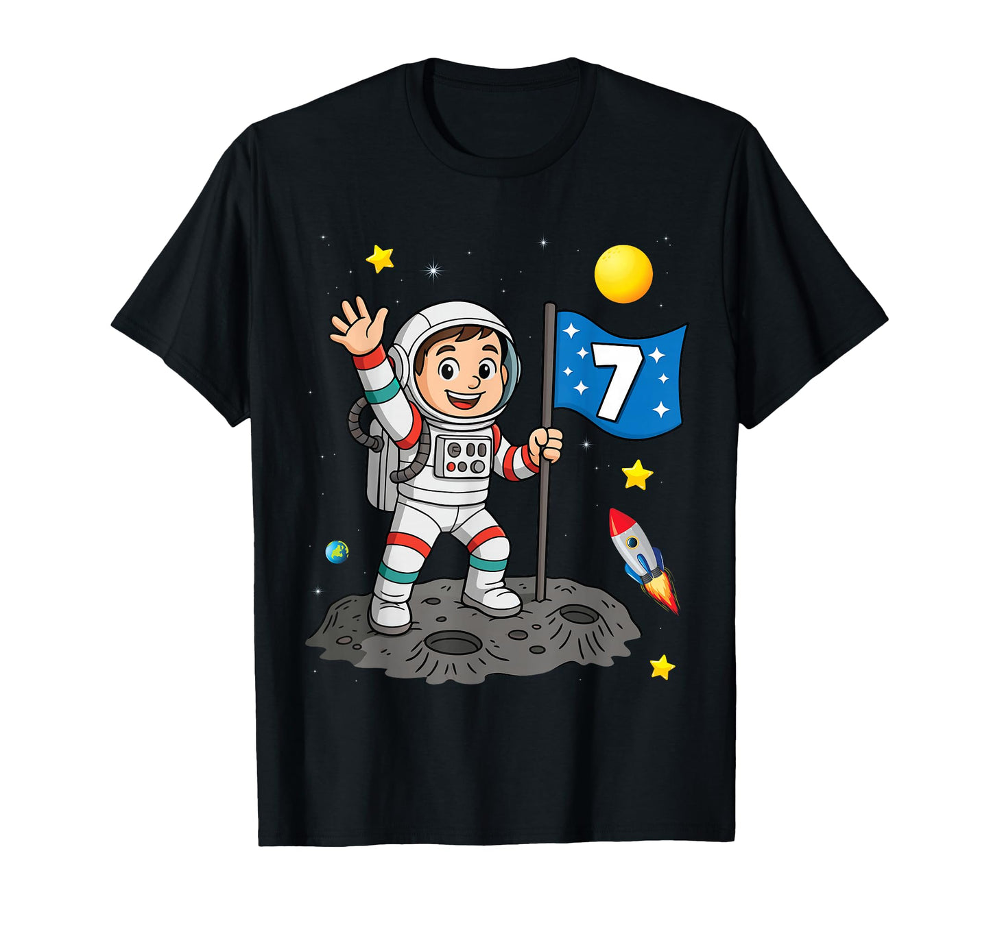 7yr 7th Boys Girls Astronaut Space Birthday 7 Years Old T-Shirt