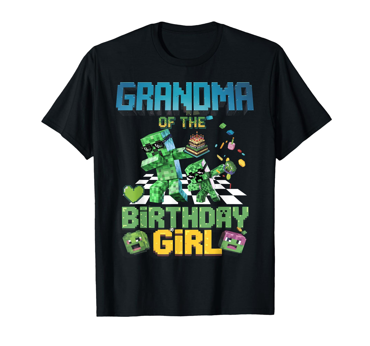 Grandma of the Birthday Girl Funny Video Game Pixel T-Shirt