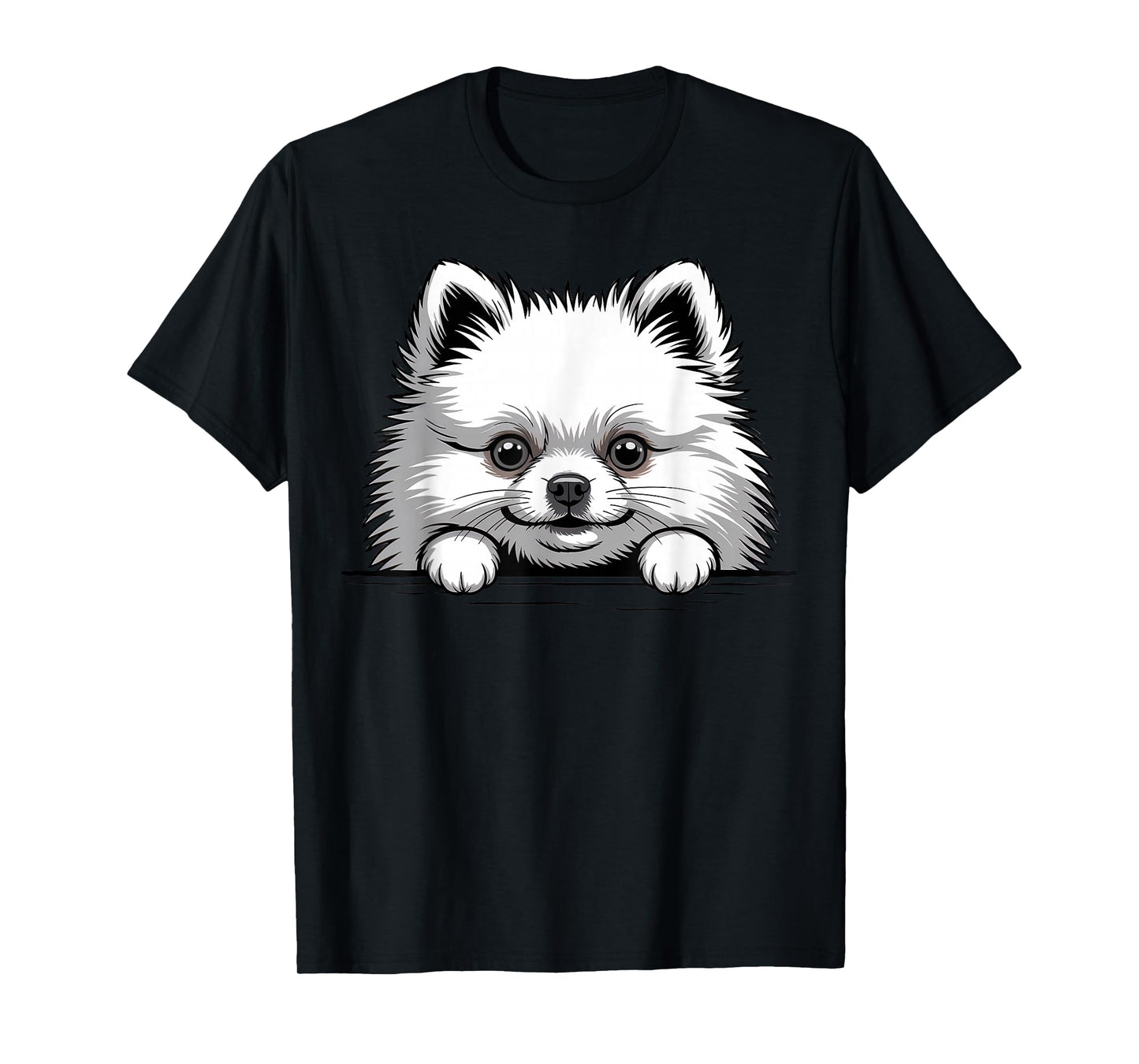 White Pomeranian Funny Peeking Pocket Puppy Dog Lover T-Shirt