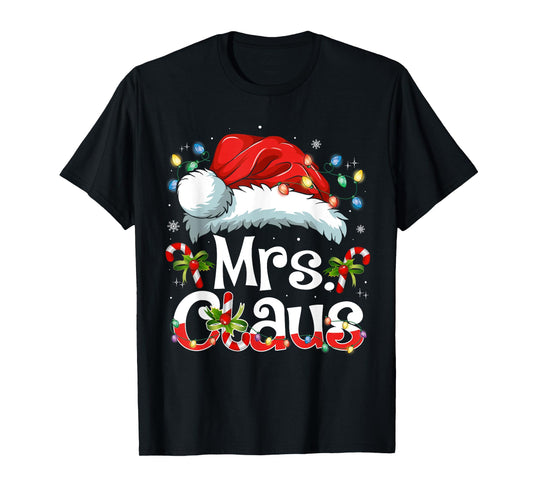 Mr and Mrs Claus Couples Matching Christmas Pajamas Santa T-Shirt