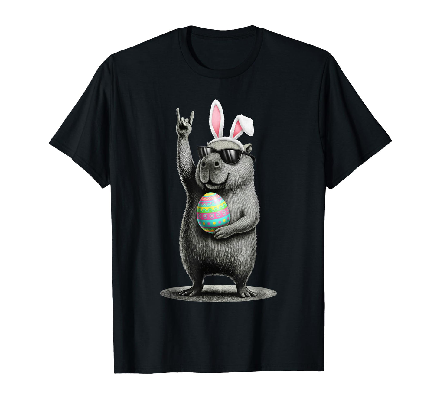 Retro Capybara Rock Music Men Women Kids Funny Easter Day T-Shirt