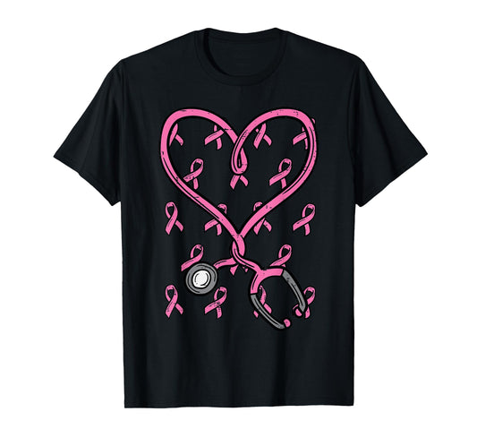 Pink Stethoscope Nurse Scrub Breast Cancer Awareness Women T-Shirt