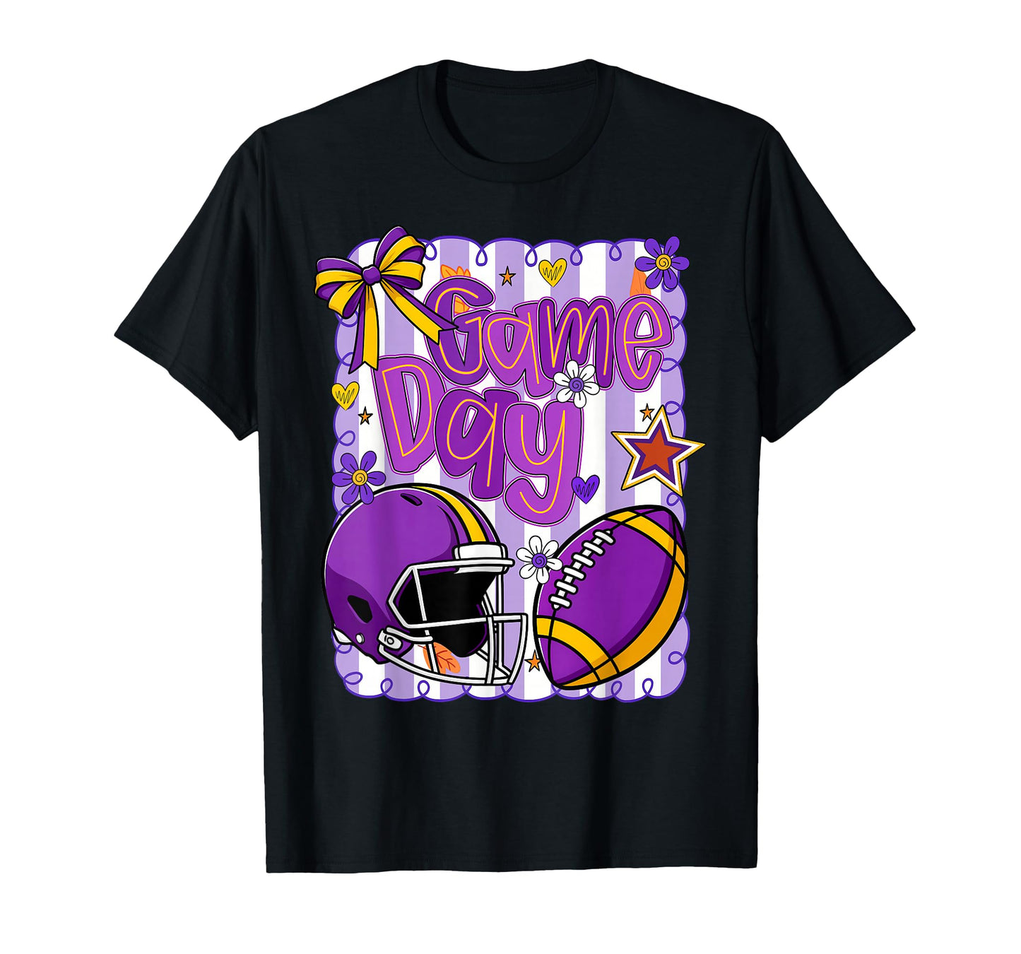 Purple Gold Cheerleader Game Day Football Cheer Mom Sister T-Shirt