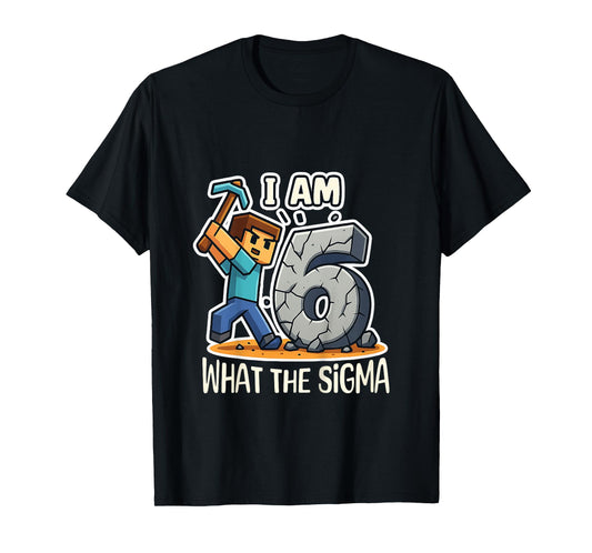 Kids 6 Years Old Sigma Pixel Art Mining Gamer Birthday T-Shirt