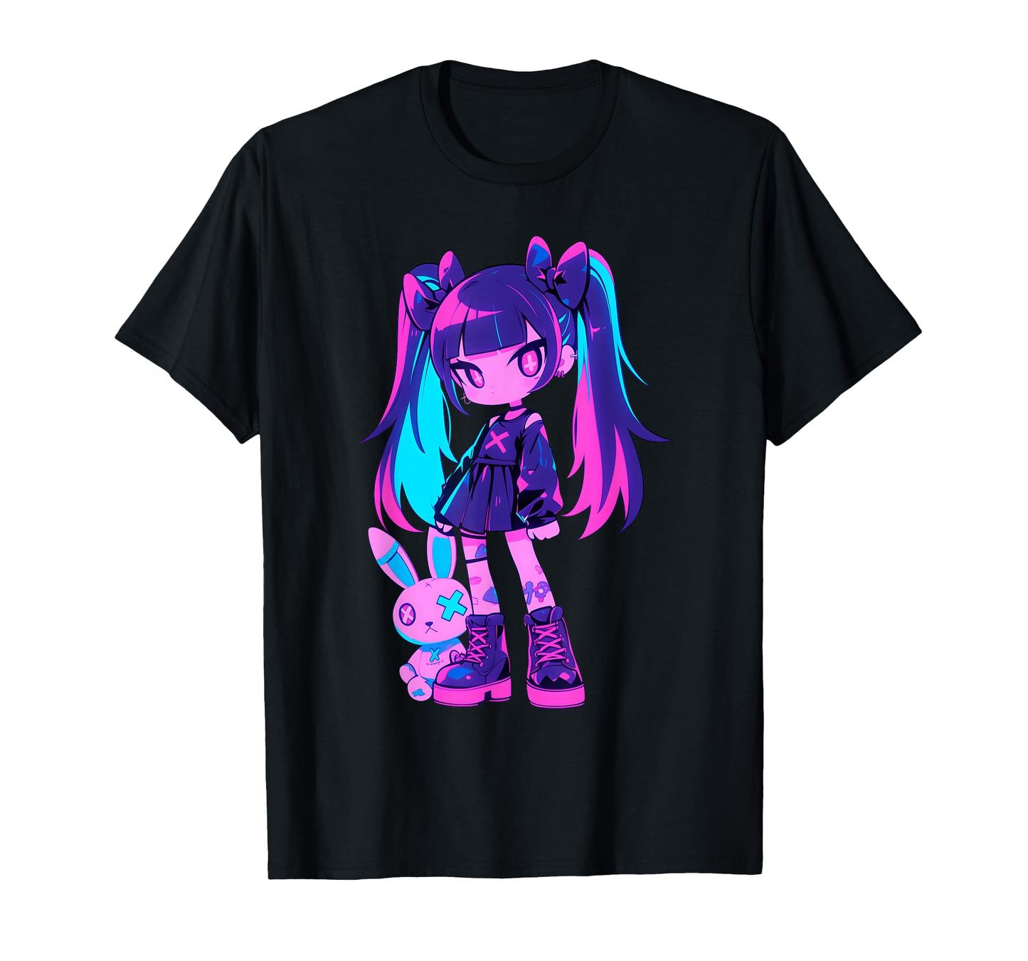 Cute E-Girl Anime Girl Grunge Goth Bunny Gothic Outfit T-Shirt