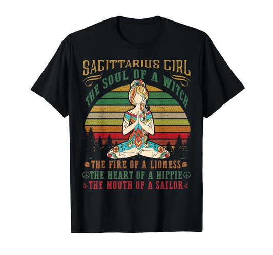 Sagittarius Girl Tshirt for Yoga Black Women Birthday Gifts T-Shirt