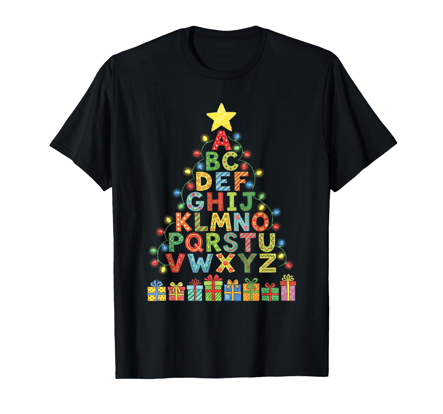 Funny Alphabet Christmas Tree Graphic ABC A-Z Teacher T-Shirt