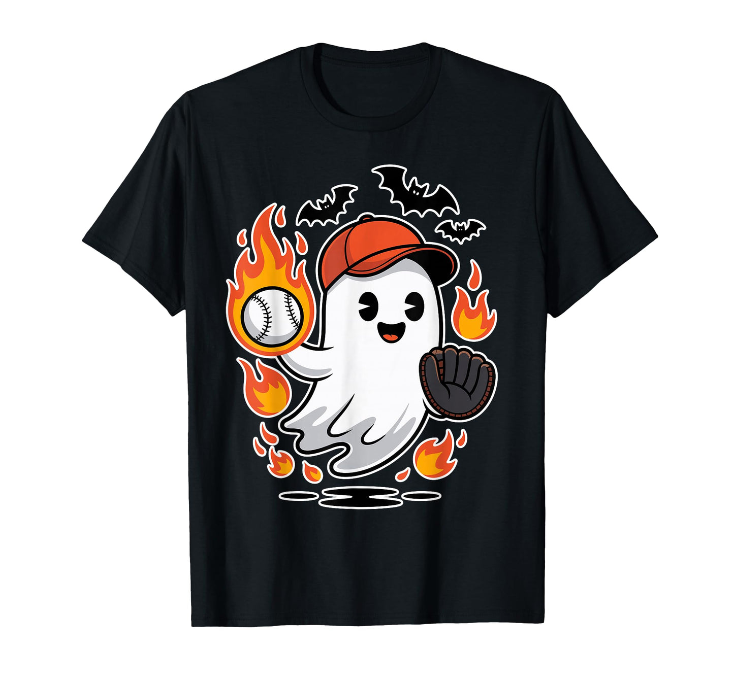 Cute Funny Halloween Flaming Baseball Ghost Costume Graphic T-Shirt
