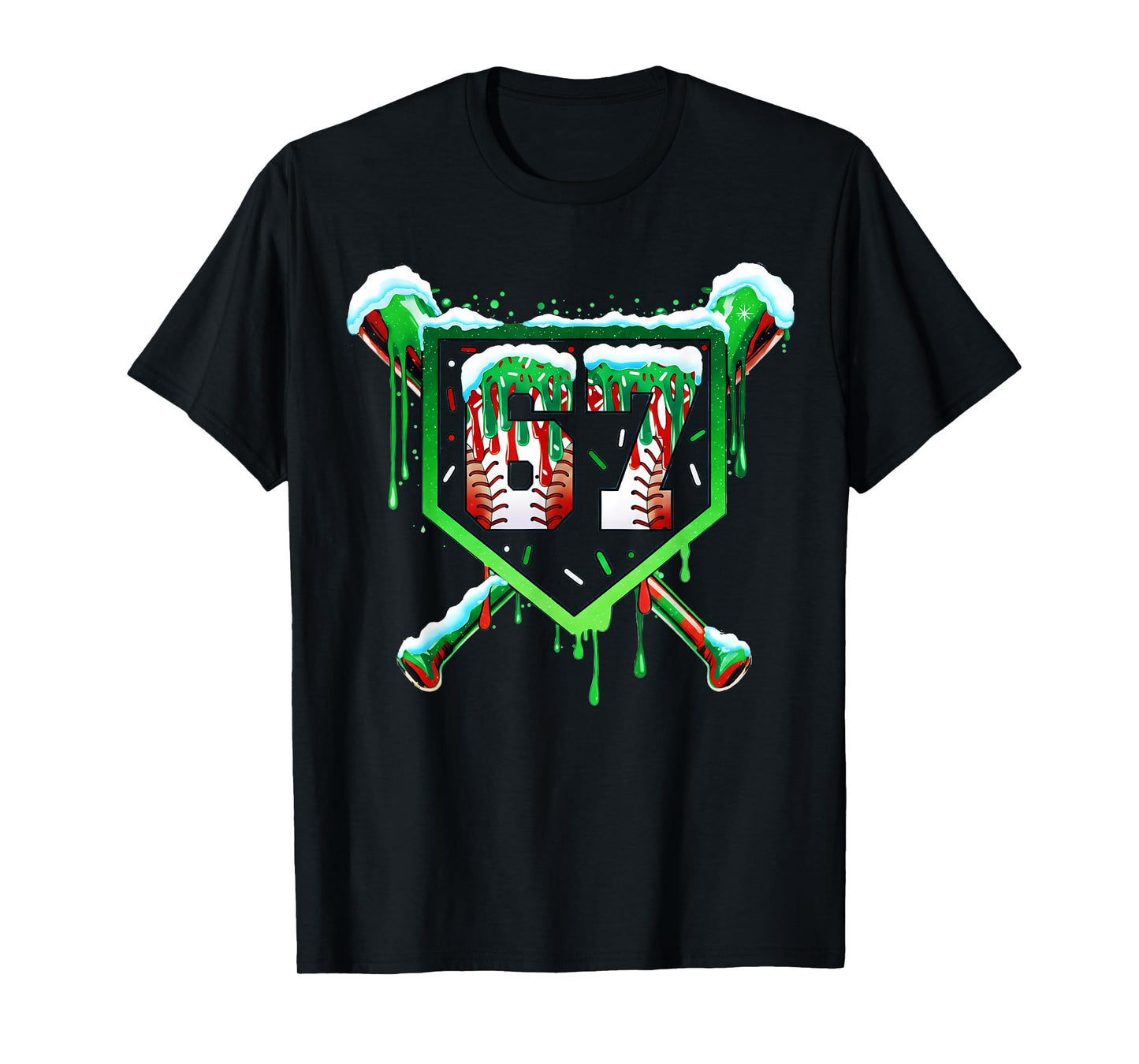 Baseball Ice Cream Drip Number 67 Six Seven Meme Christmas T-Shirt