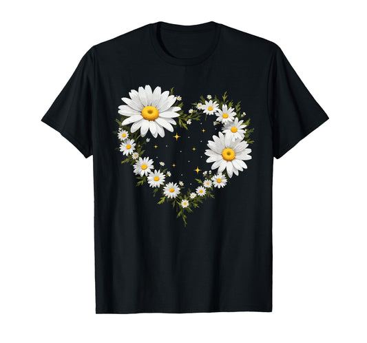 Heart With Daisy Flowers, Daisies With Heart Outline T-Shirt