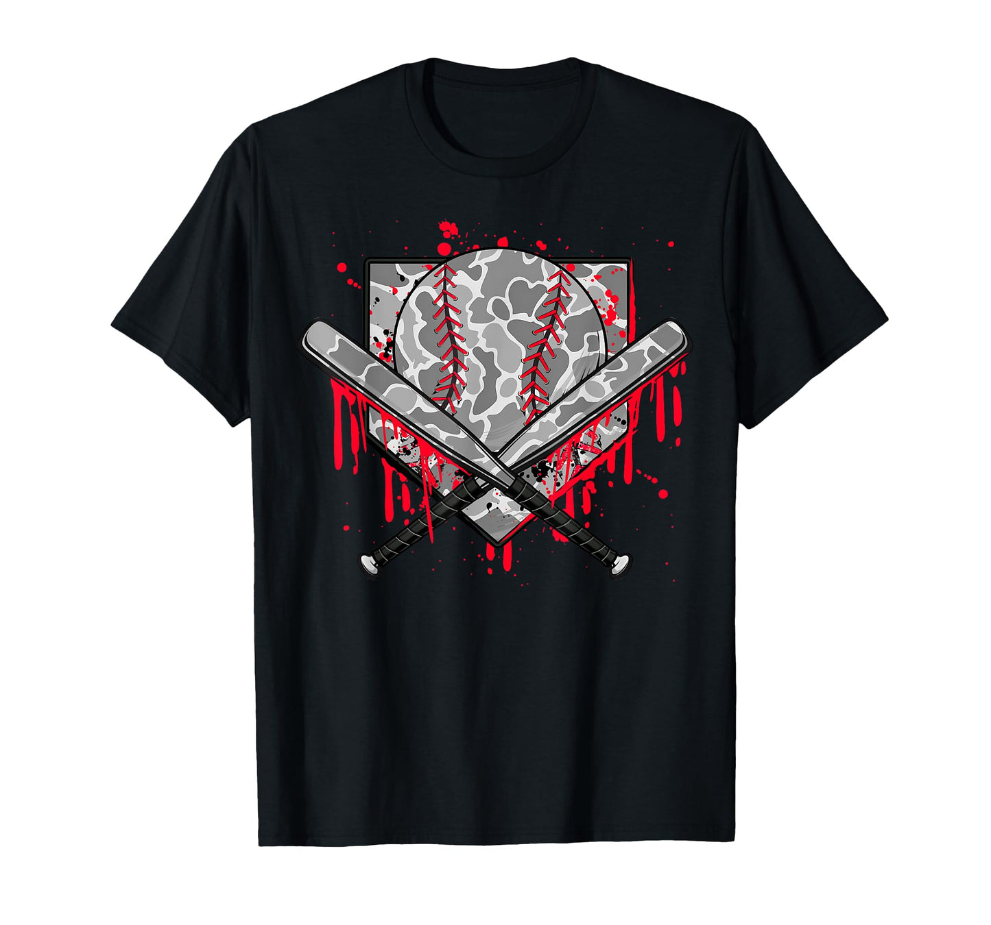 Baseball Drip Camo Baseball Home Plate Boys Sports Game Day T-Shirt