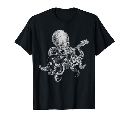 Octopus Playing Bass Guitar Shirt for Men Dad Octopus Lover T-Shirt