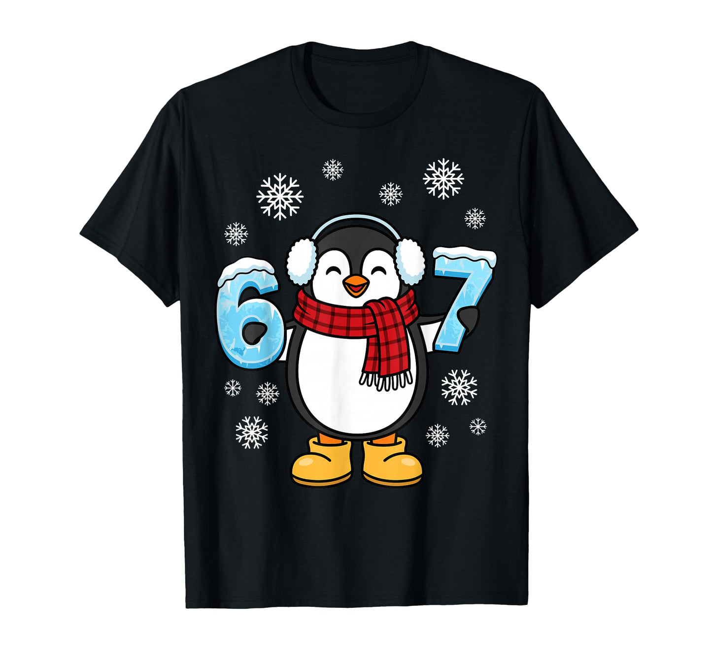 Cute Penguin Ice Number 67 Winter Scarf Earmuffs T-Shirt
